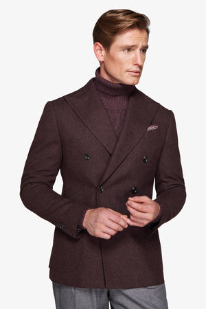Burgundy double-breasted flannel effect blazer