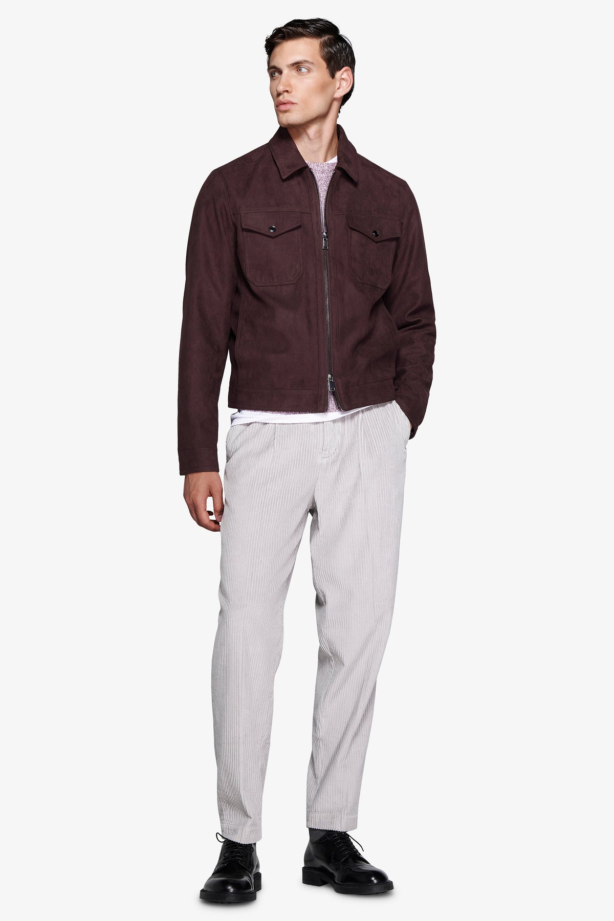 Blouson court en simili-daim bordeaux