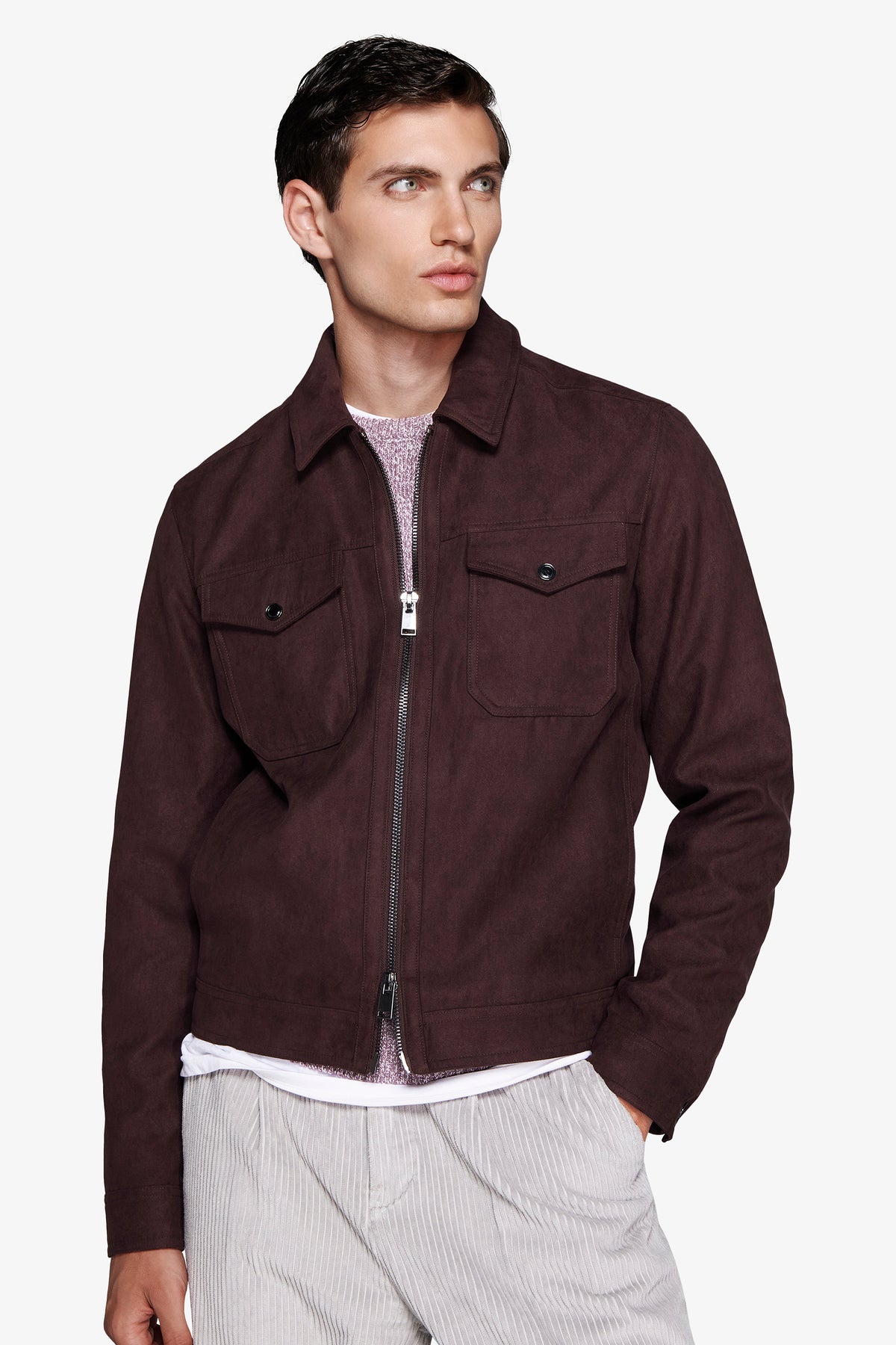 Blouson court en simili-daim bordeaux