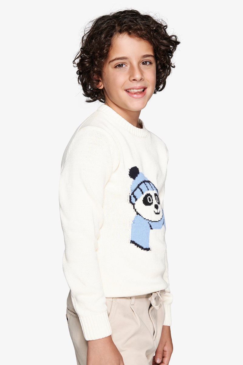 Maglia girocollo jacquard panna Kids