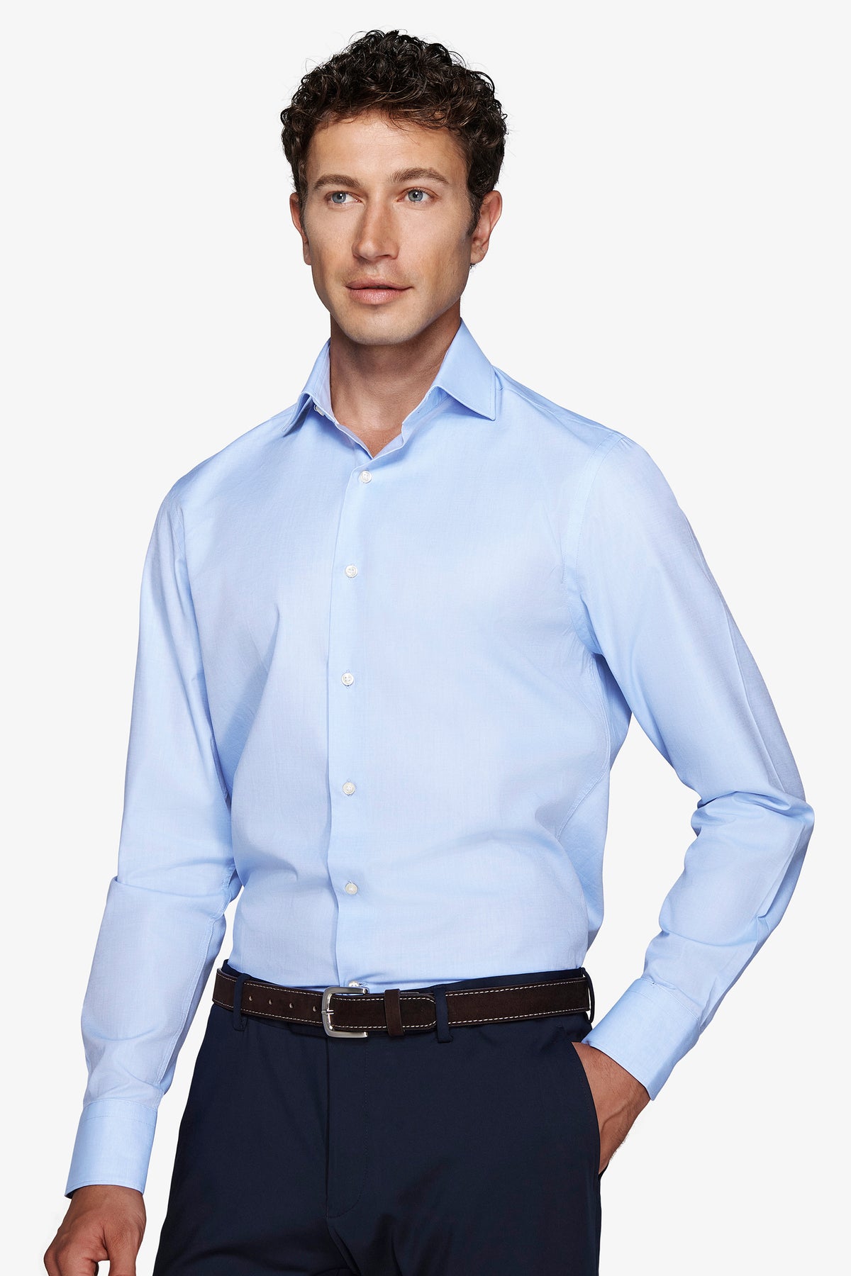 Camicia unita twill celeste slim