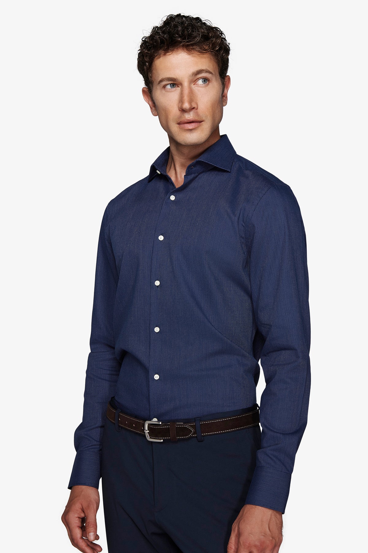 Camicia fantasia punta spillo blu scuro slim