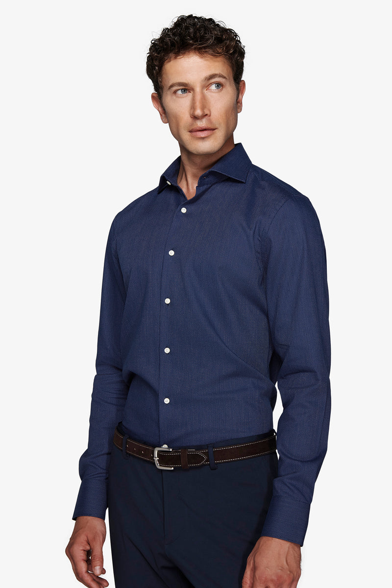 Camicia fantasia punta spillo blu scuro slim