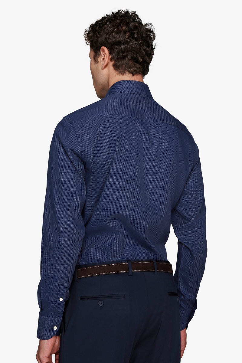 Camicia fantasia punta spillo blu scuro slim