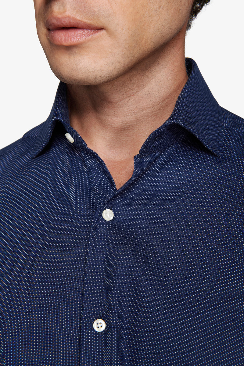 Camicia fantasia punta spillo blu scuro slim