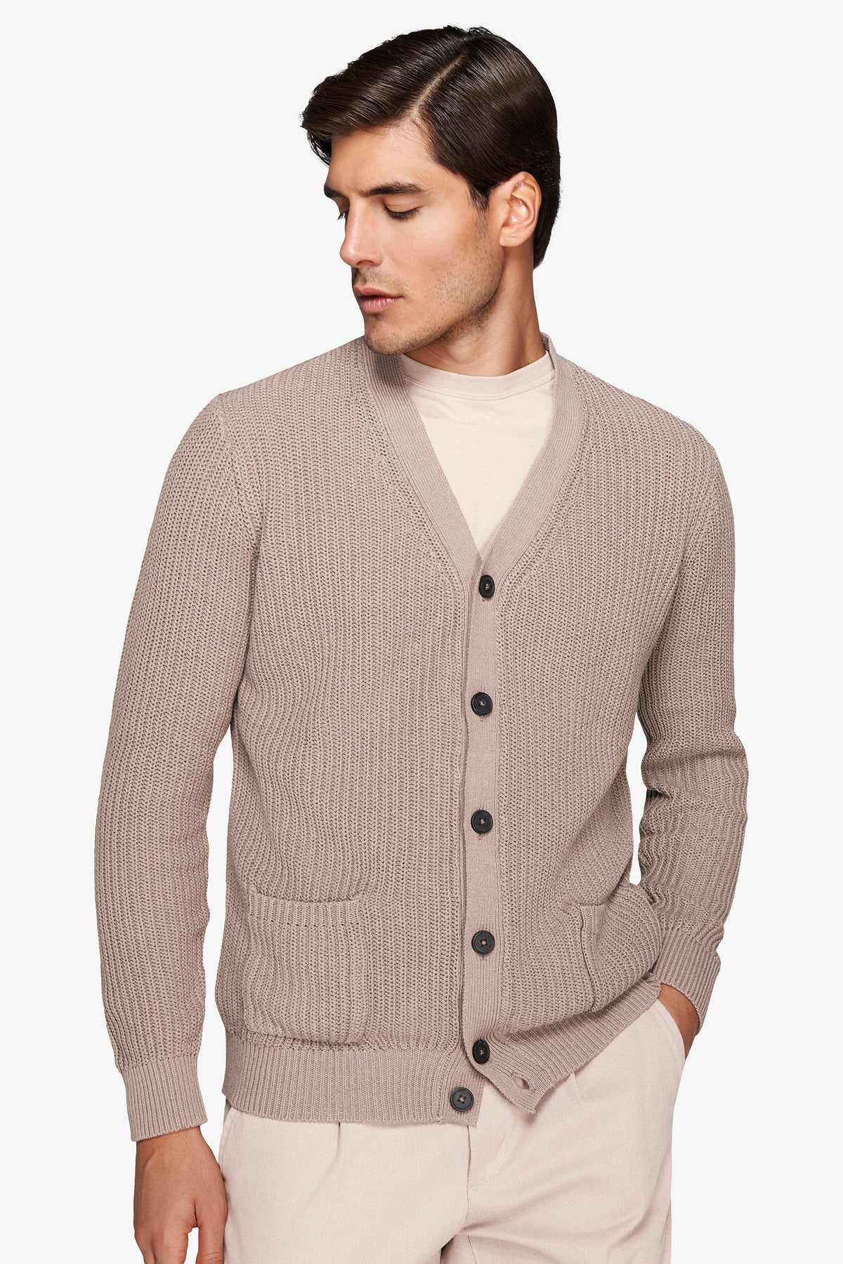 Cardigan costa inglese tortora