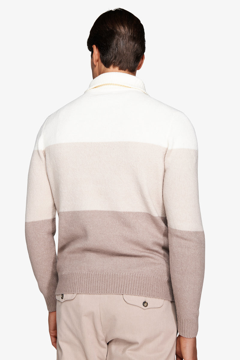 Pull demi-zip color block crème