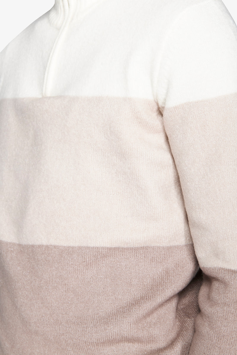 Pull demi-zip color block crème