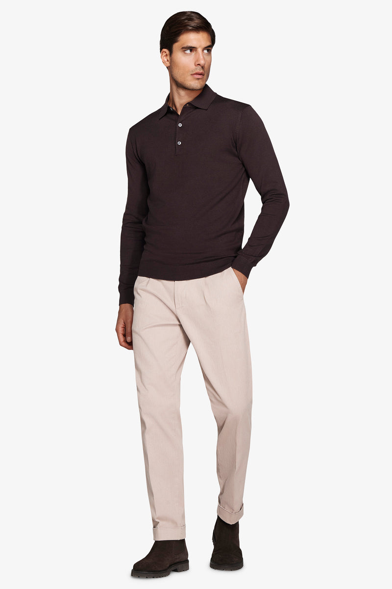 Polo in maglia con bottoni marrone