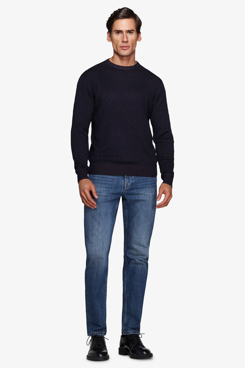 Pull ras-du-cou torsadé bleu