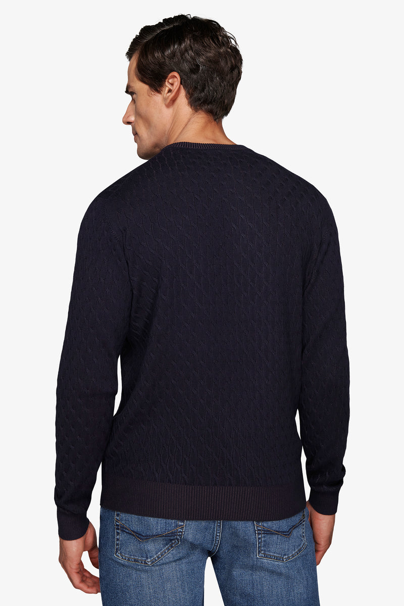 Pull ras-du-cou torsadé bleu