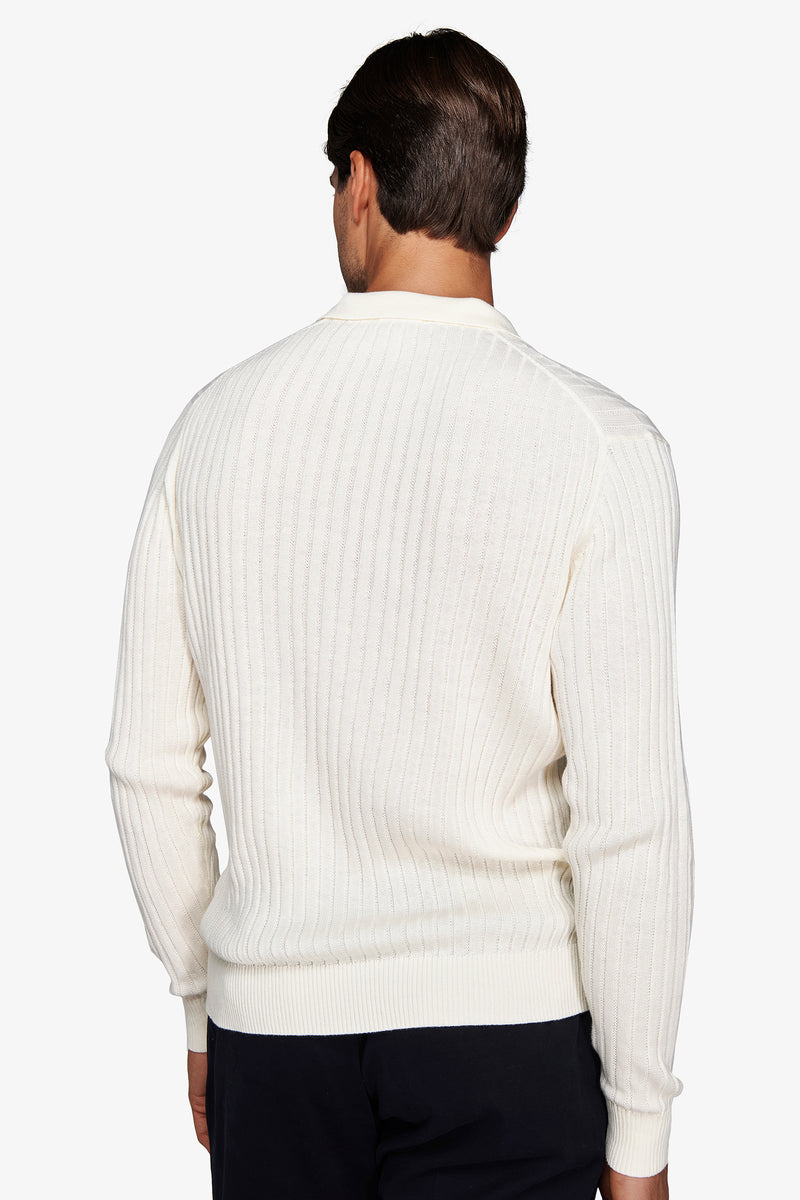 Polo in maglia collo aperto costa piatta panna