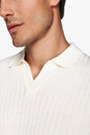 Polo in maglia collo aperto costa piatta panna