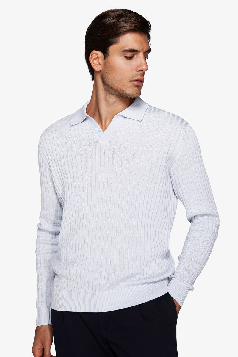 Polo in maglia collo aperto costa piatta celeste