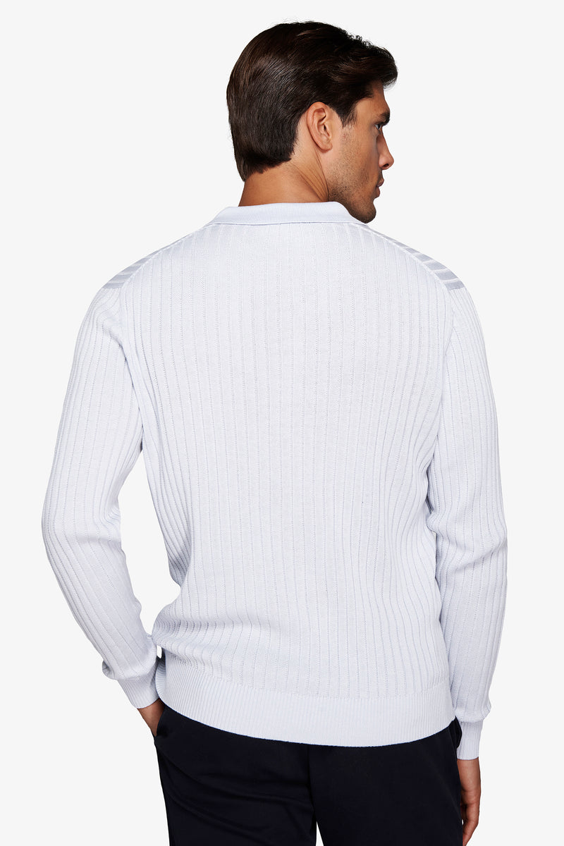 Polo in maglia collo aperto costa piatta celeste