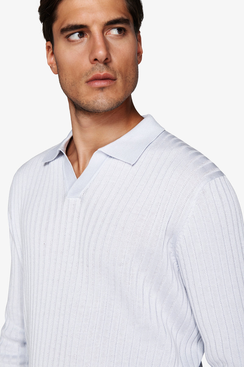 Polo in maglia collo aperto costa piatta celeste