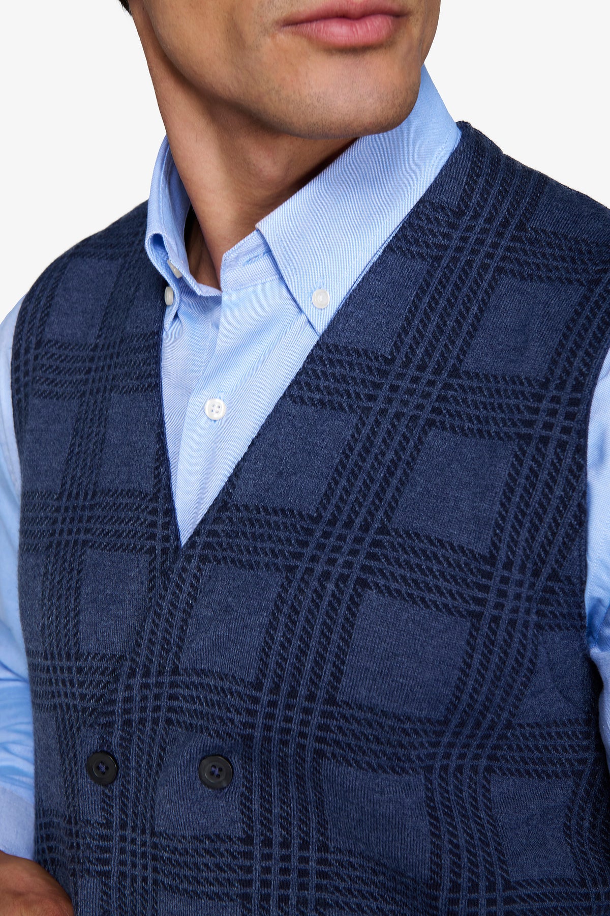 Gilet doppiopetto in maglia check avion