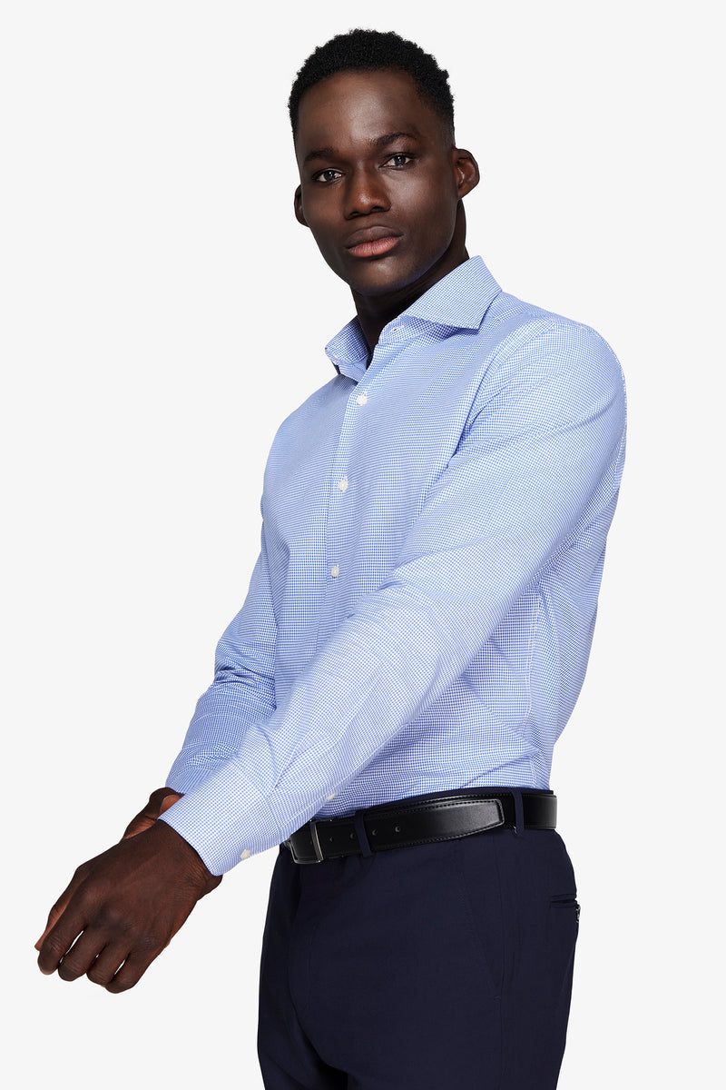 Light blue micro Pied de Poule shirt