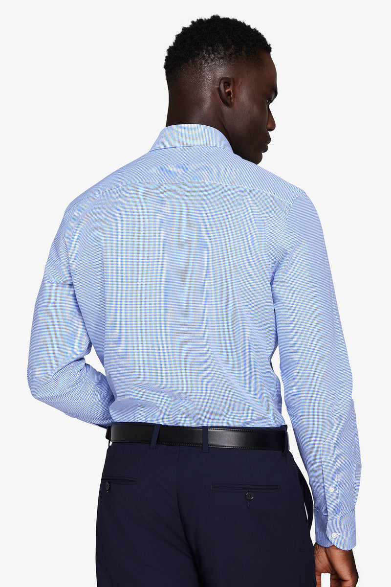 Light blue micro Pied de Poule shirt
