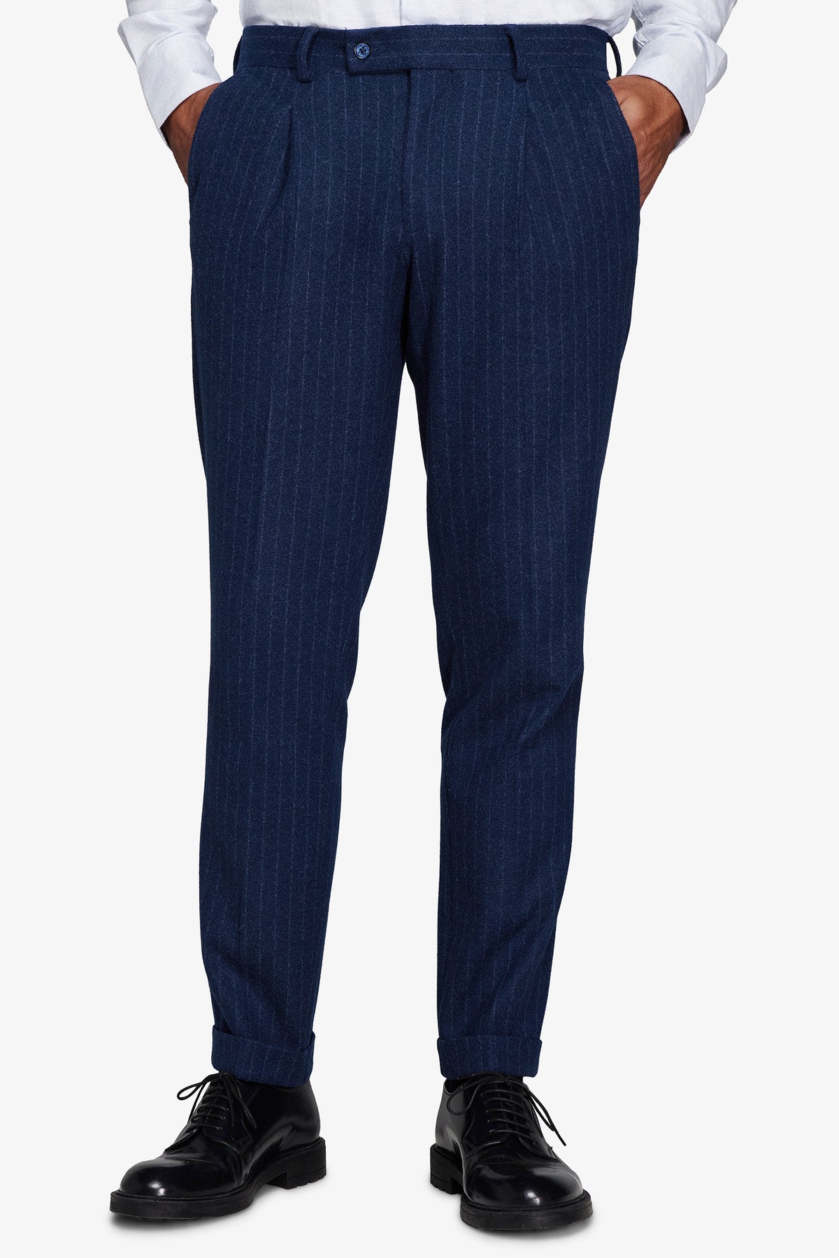 Pantaloni effetto flanella gessati avion