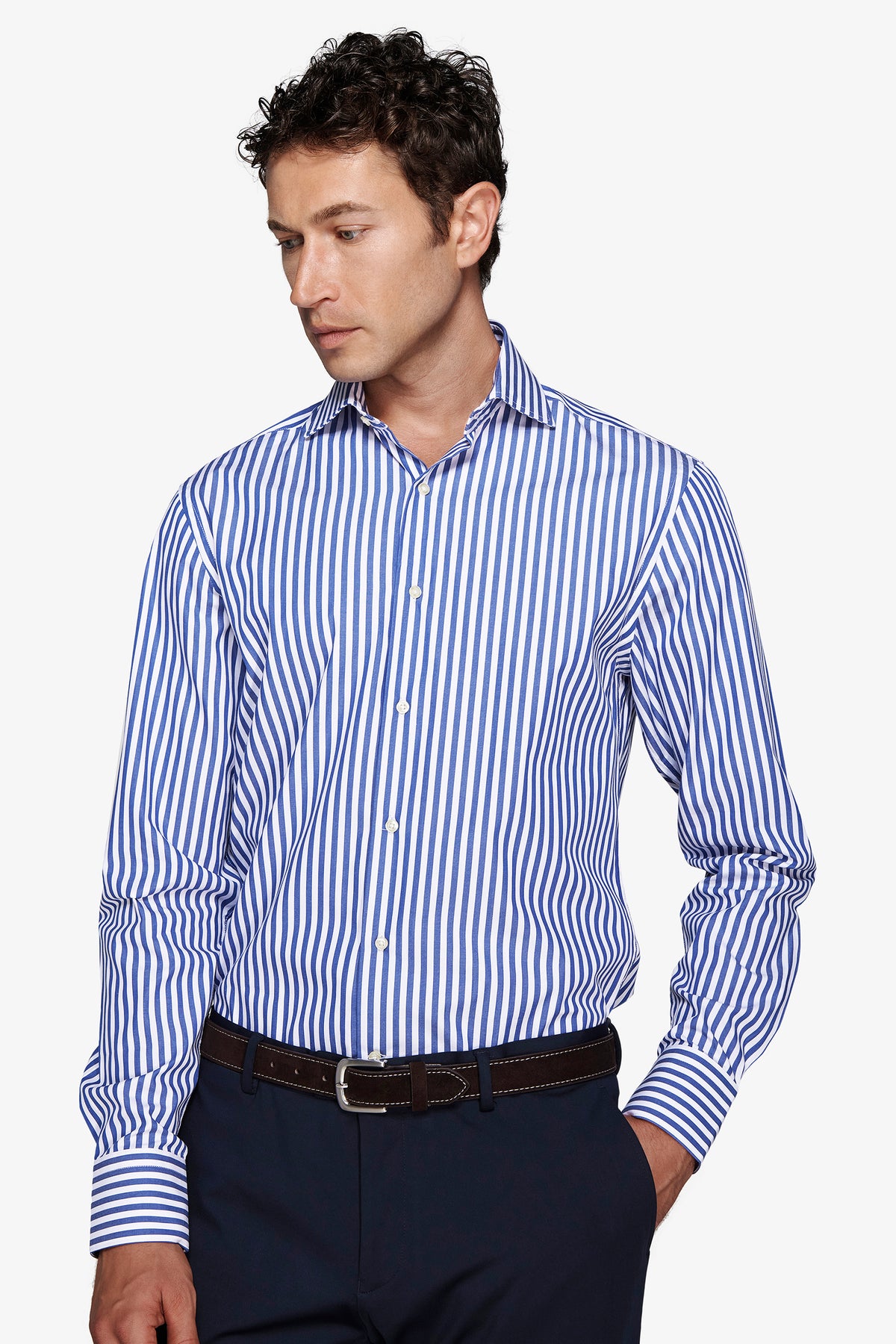 Camicia a righe medie indaco slim
