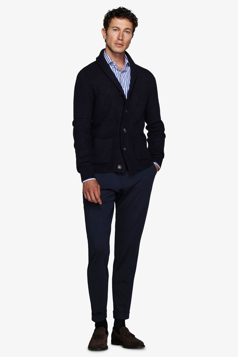 Cardigan collo sciallato blu