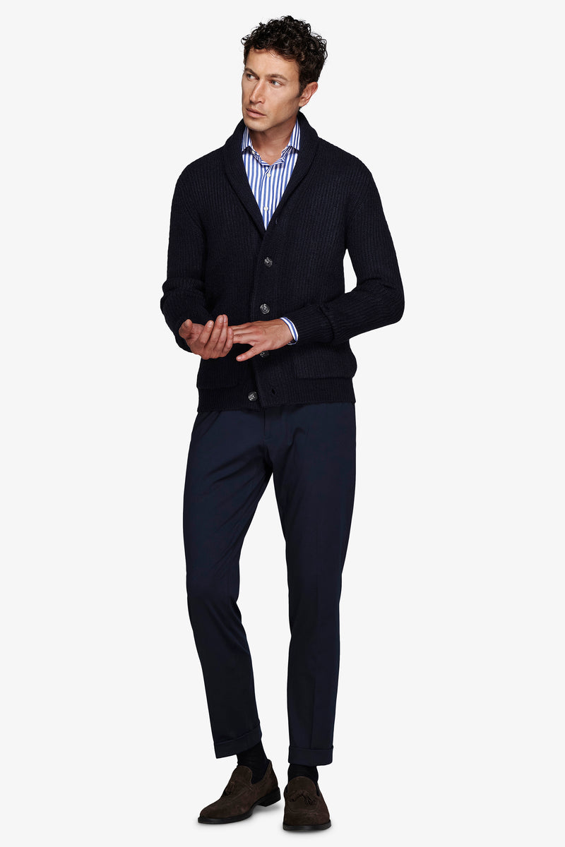 Cardigan collo sciallato blu