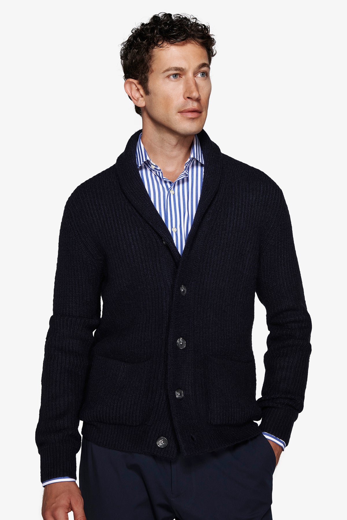 Cardigan collo sciallato blu
