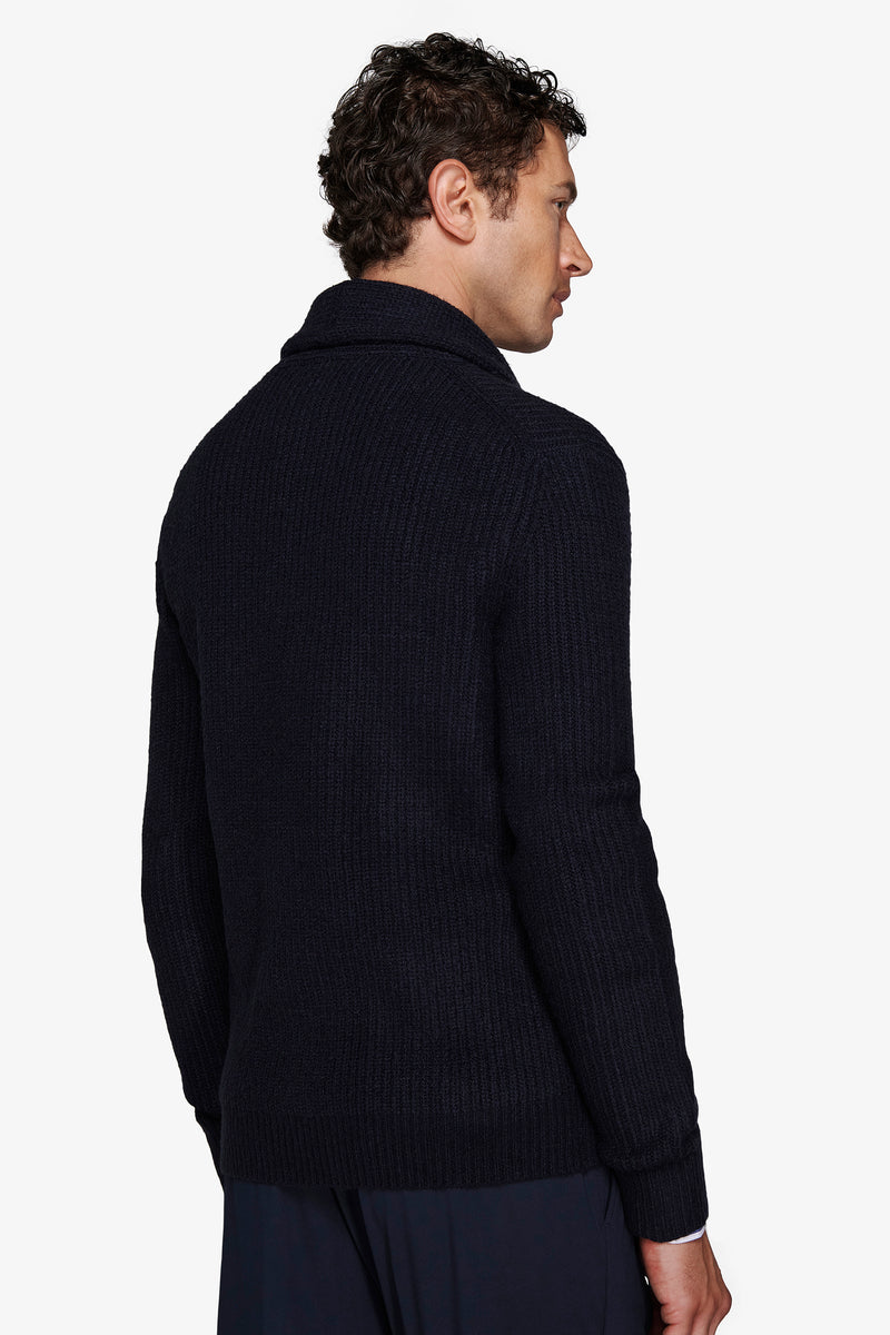 Cardigan collo sciallato blu