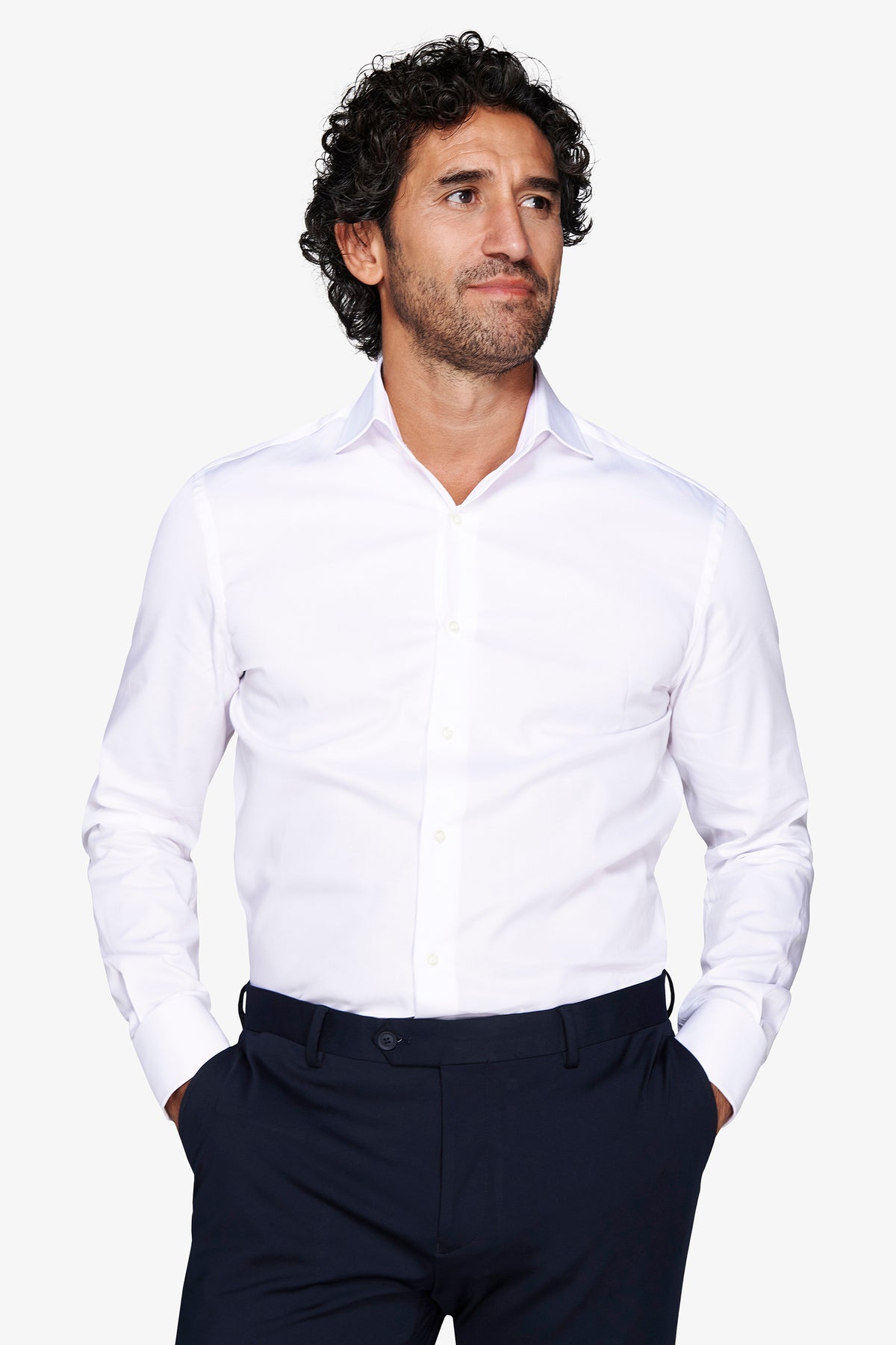 Camicia piquet polso gemelli bianca slim