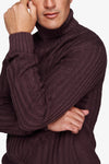 Pull col roulé côtelé bordeaux