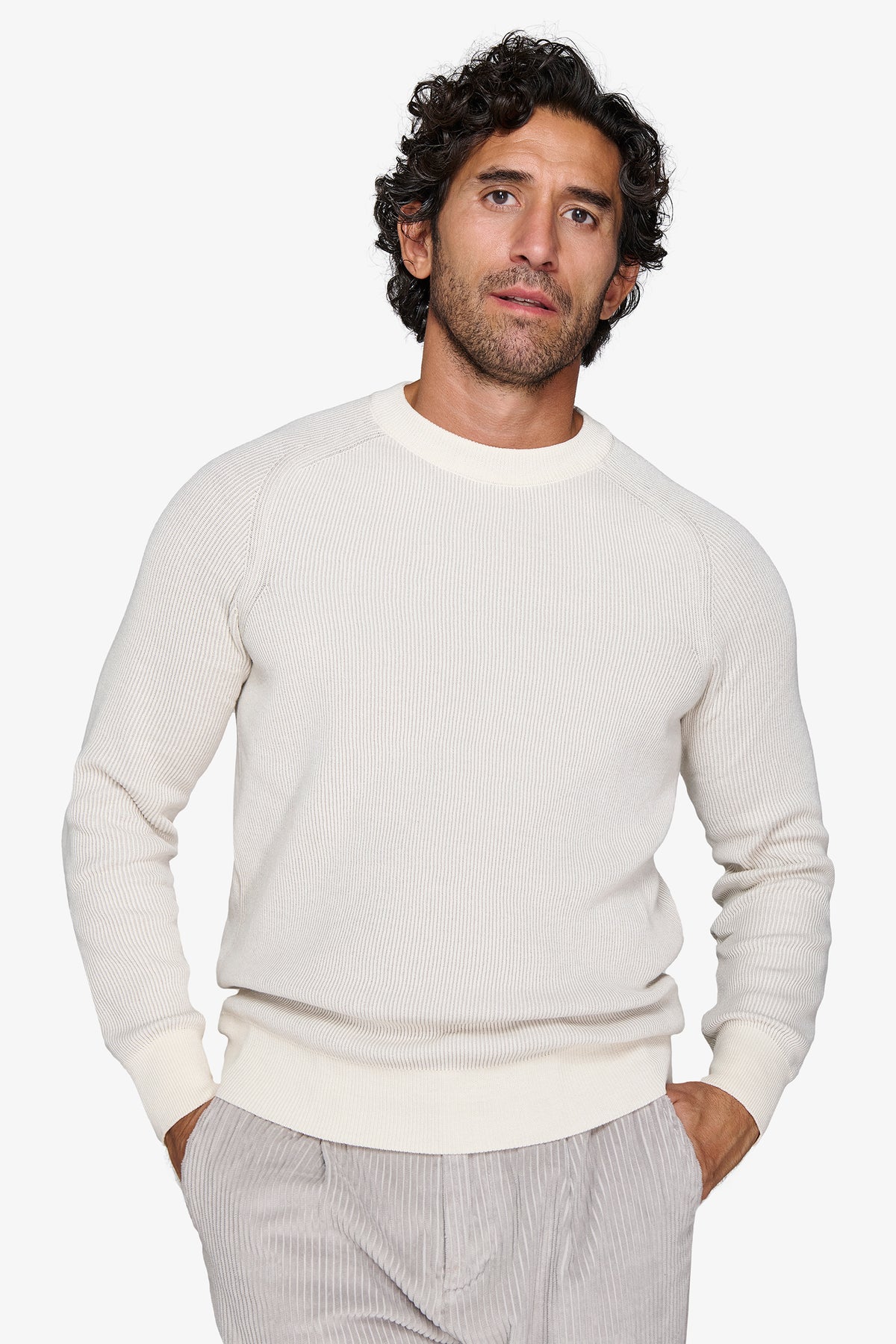 Maglia girocollo costina vanisè panna