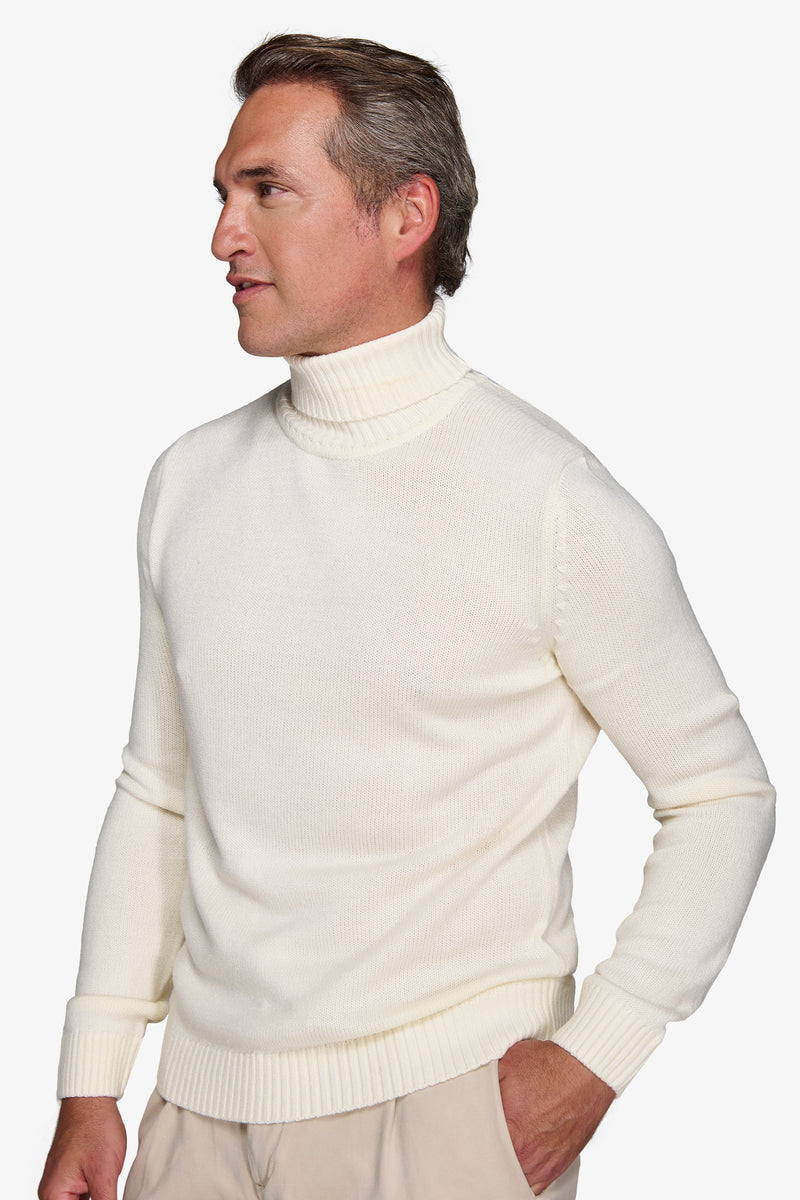 Pull à col roulé crème effet lambswool