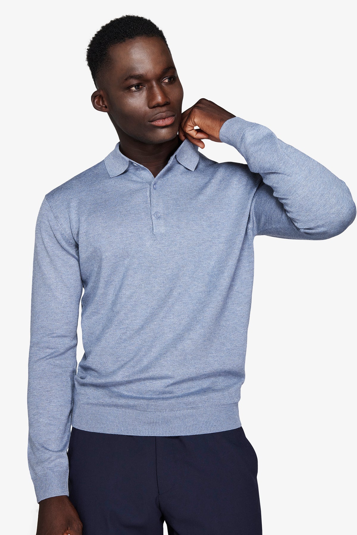 Polo in maglia con bottoni celeste