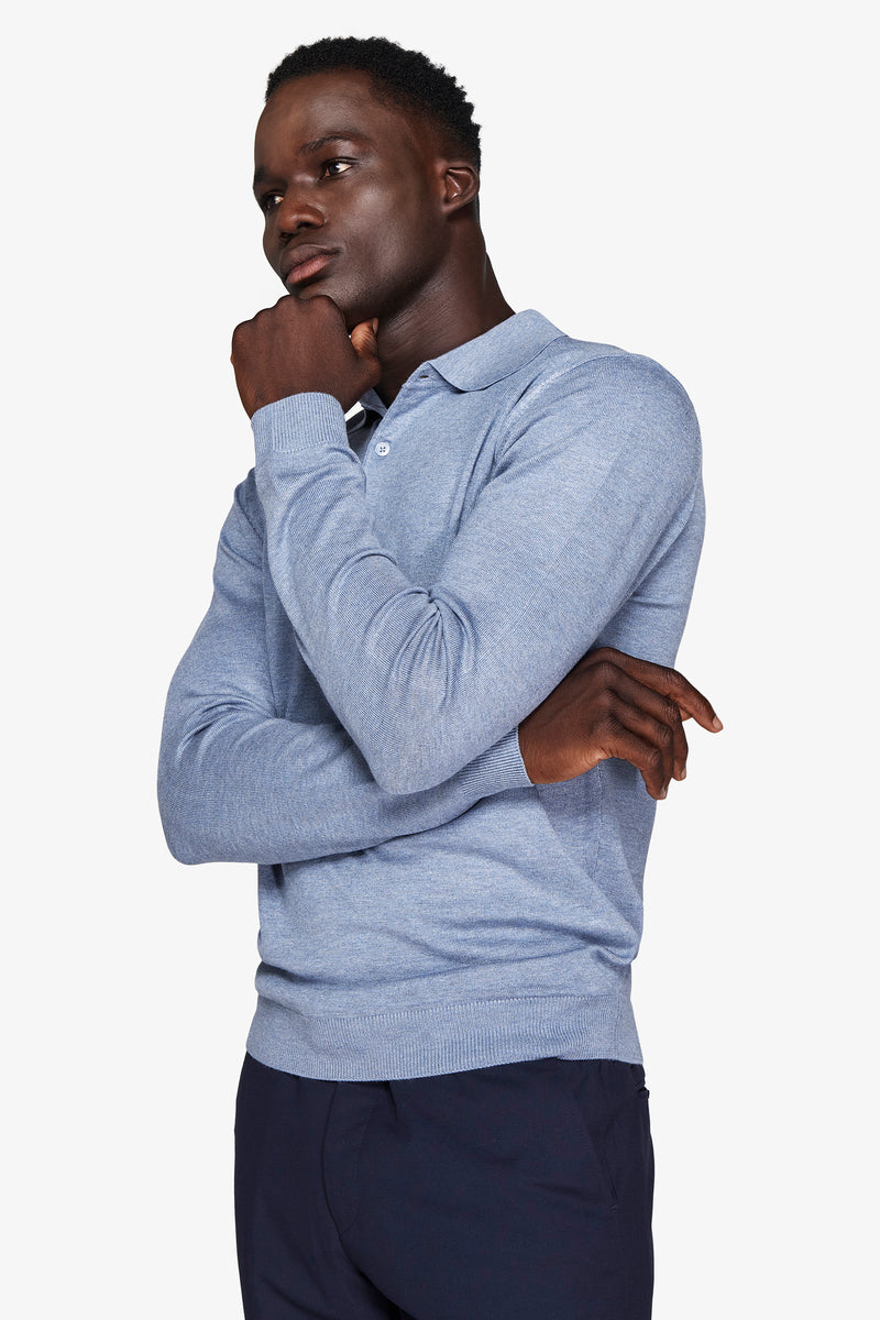 Polo in maglia con bottoni celeste