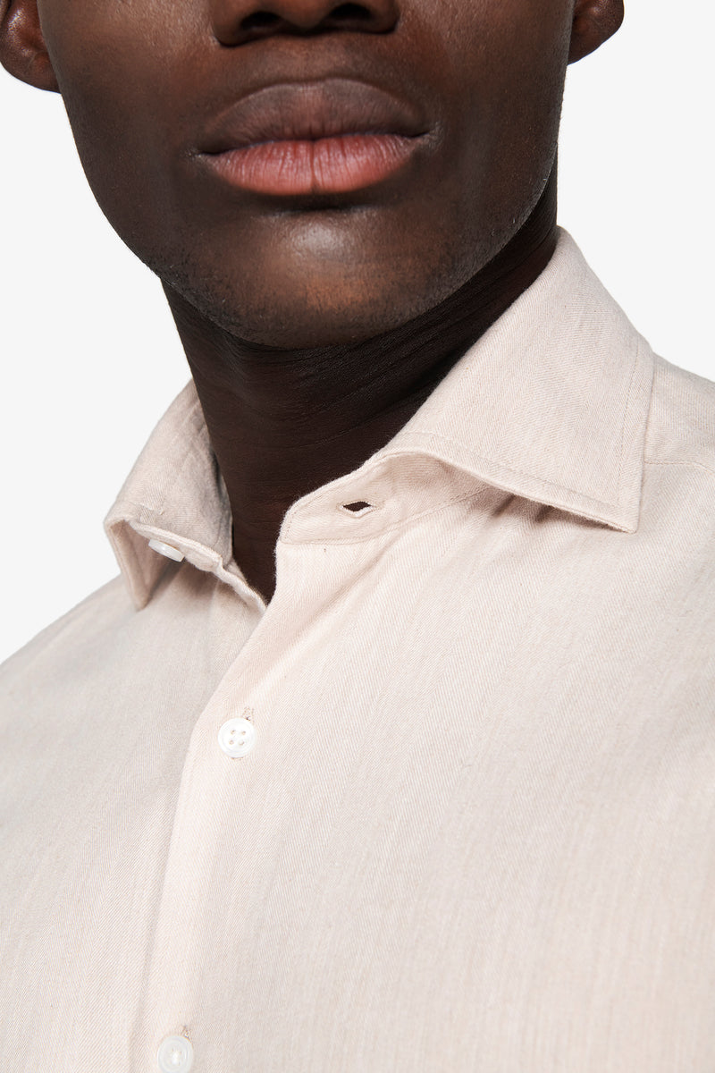 Beige Herringbone flannel effect shirt