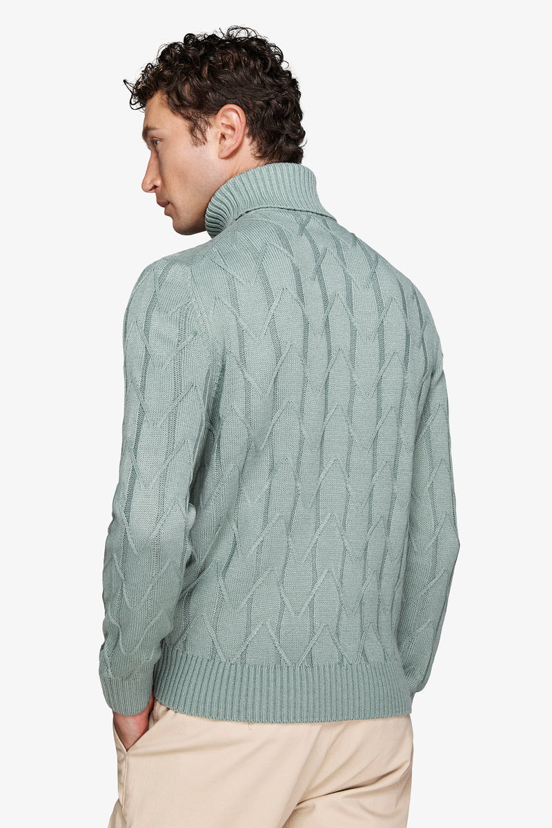 Maglia dolcevita costa piatta e inserto verde acqua