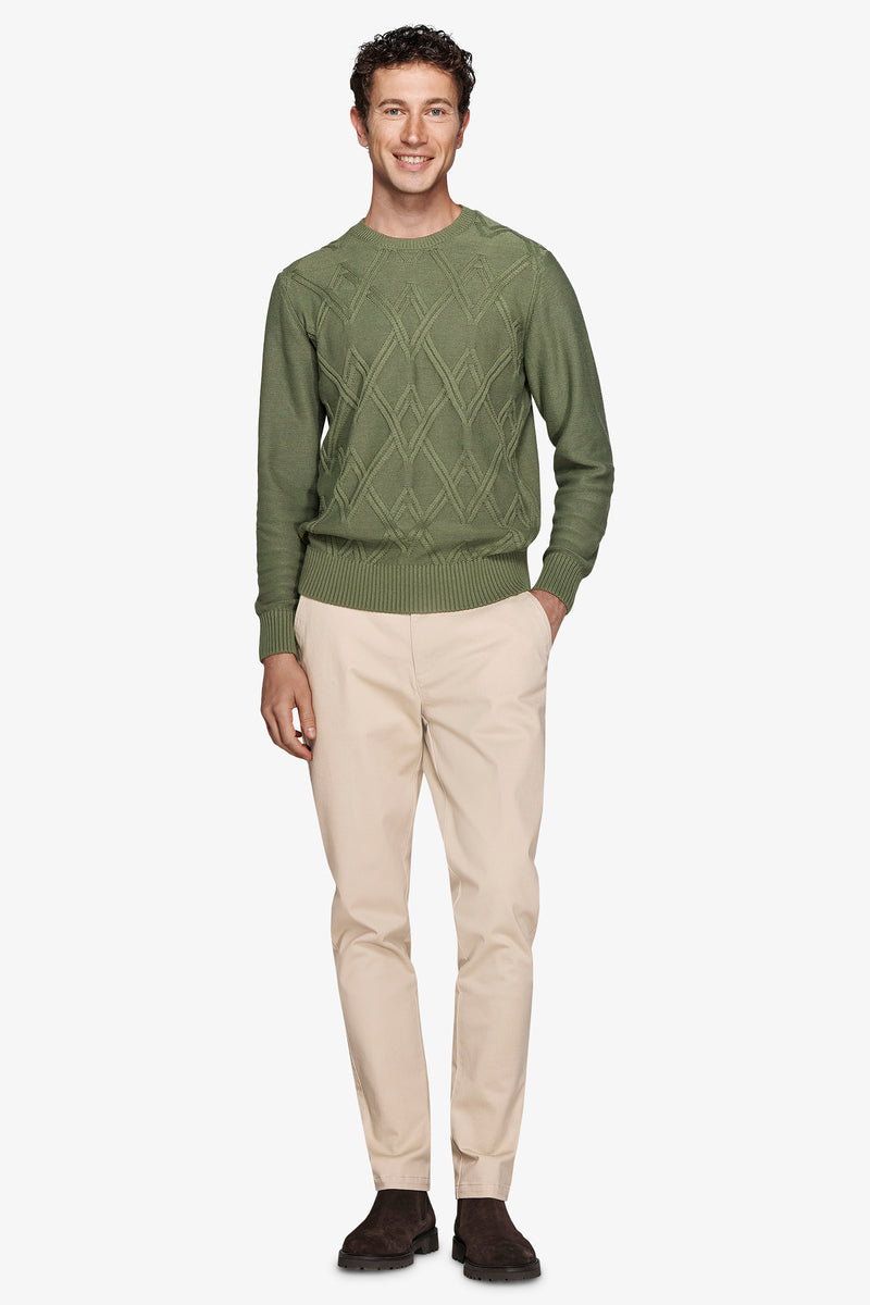 Maglia girocollo treccia piazzata verde