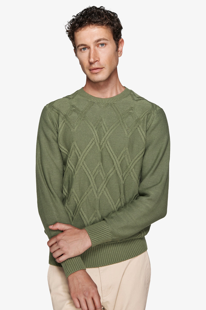 Maglia girocollo treccia piazzata verde