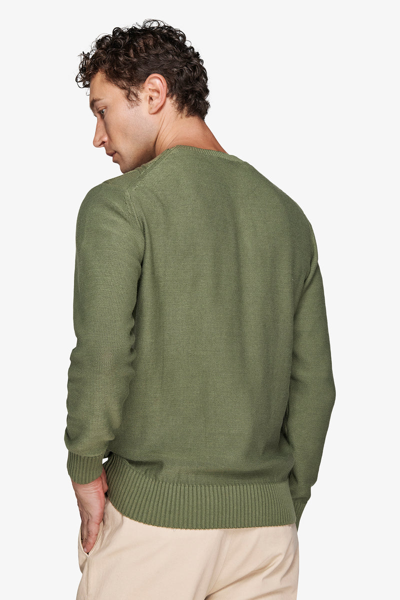 Maglia girocollo treccia piazzata verde