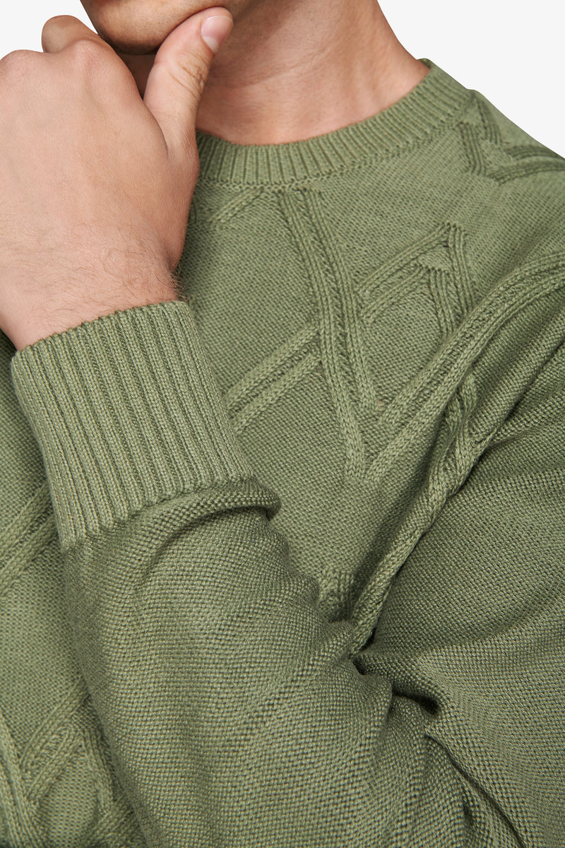 Maglia girocollo treccia piazzata verde