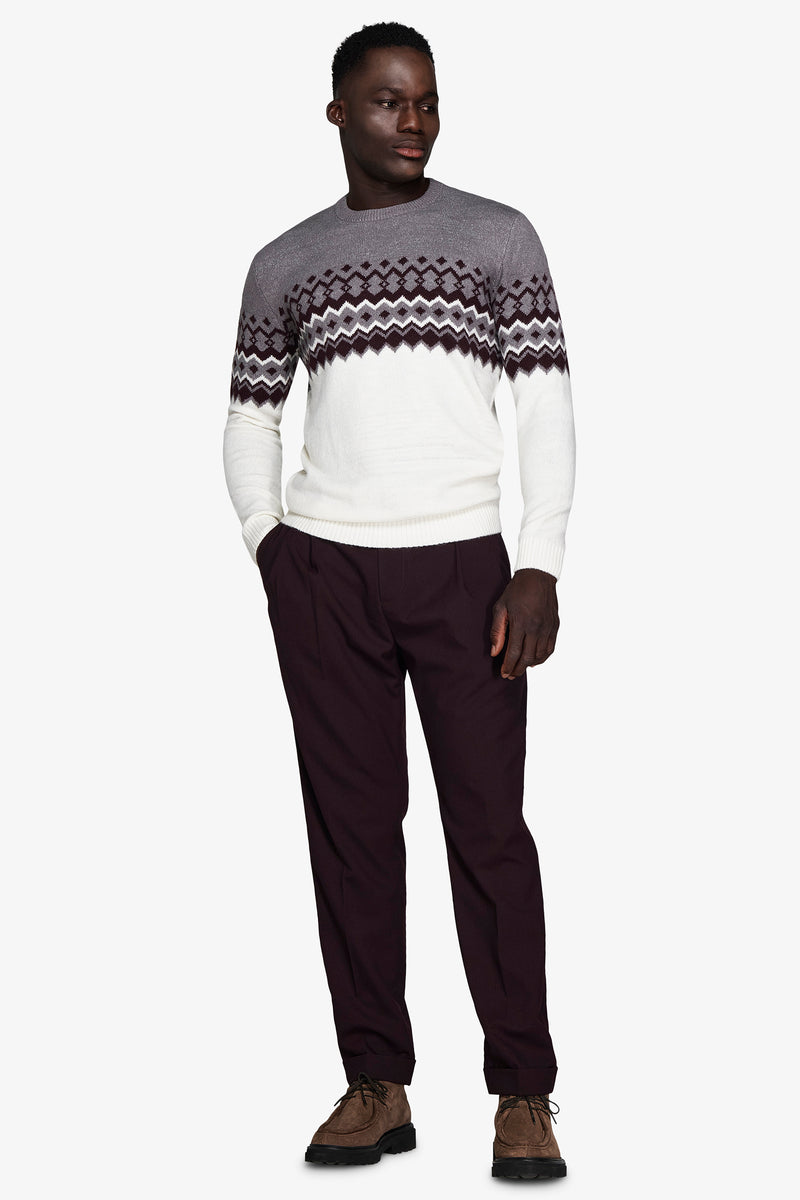 Pull ras du cou bordeaux motif norvégien