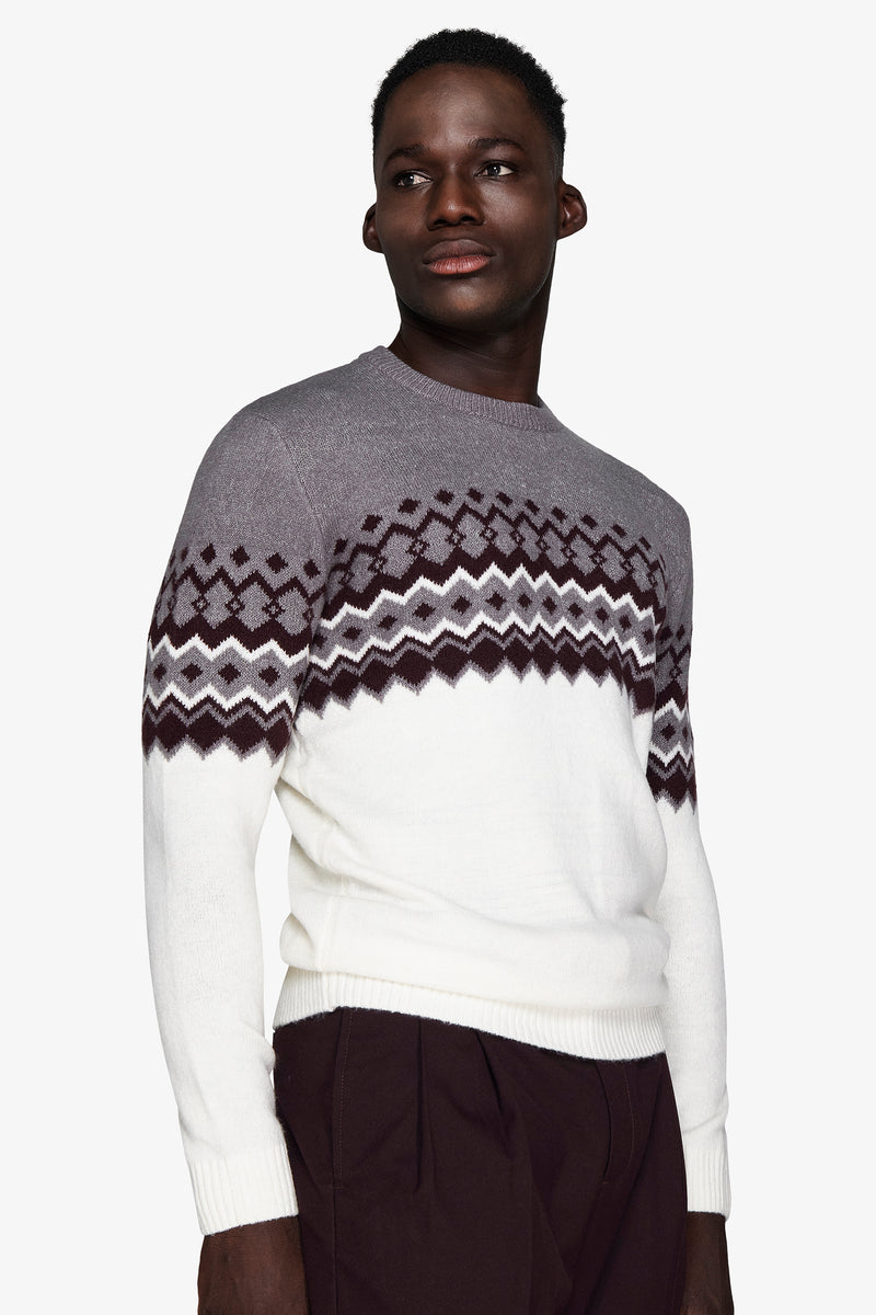 Pull ras du cou bordeaux motif norvégien