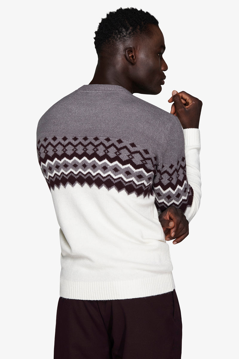 Pull ras du cou bordeaux motif norvégien