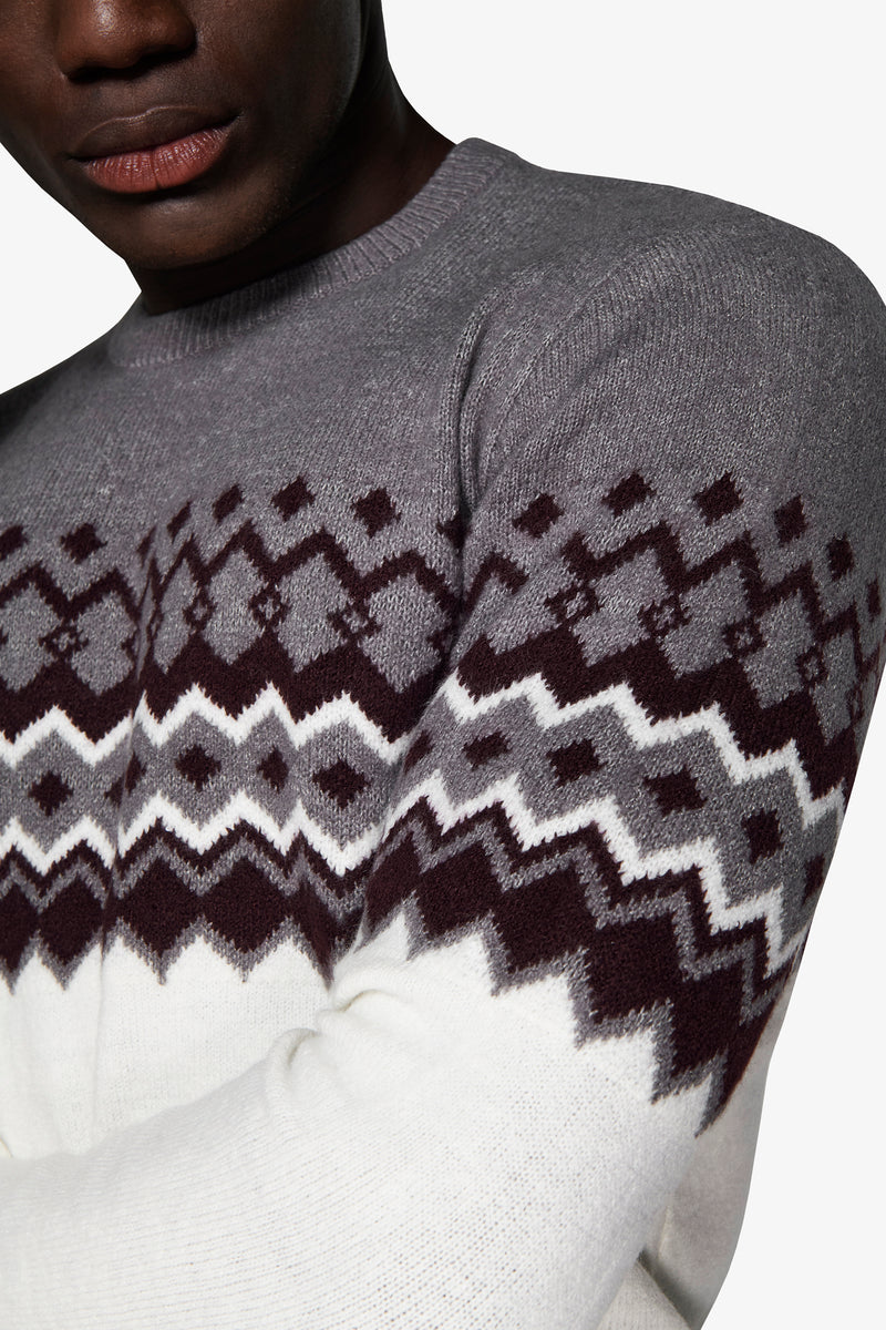 Pull ras du cou bordeaux motif norvégien