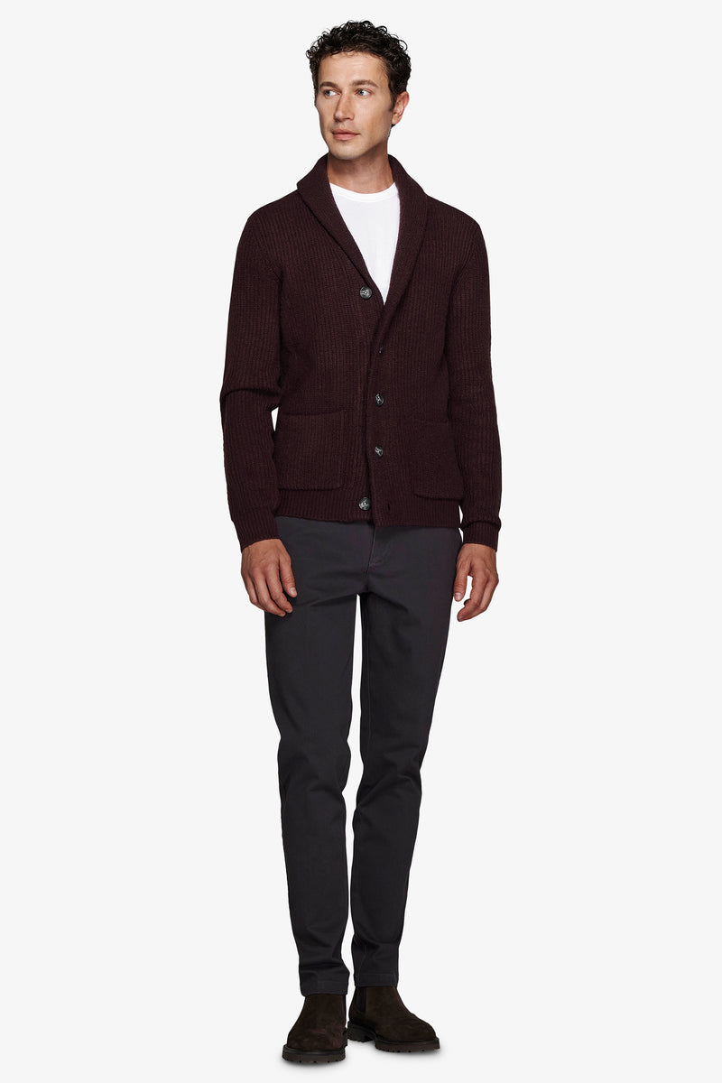 Cardigan collo sciallato bordeaux