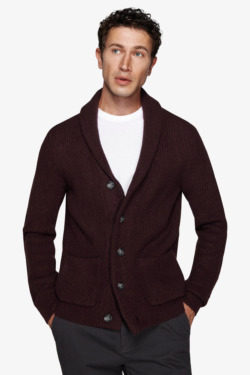 Cardigan collo sciallato bordeaux