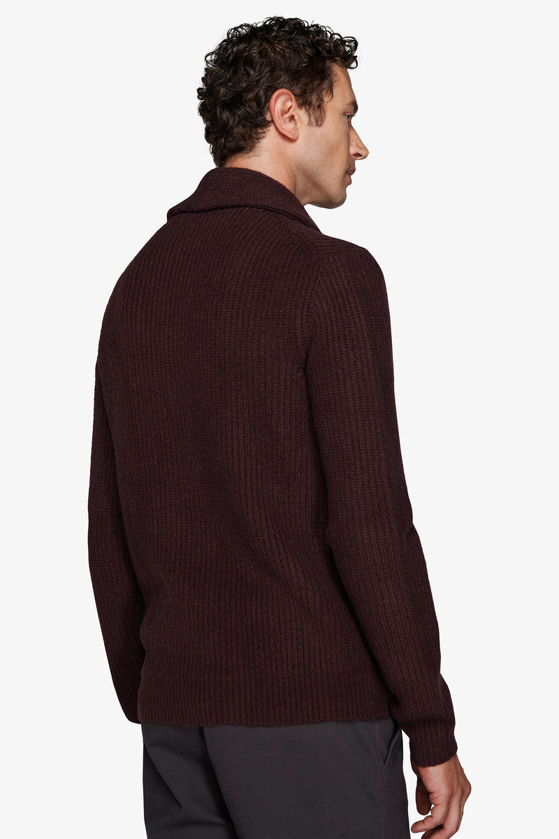 Cardigan collo sciallato bordeaux
