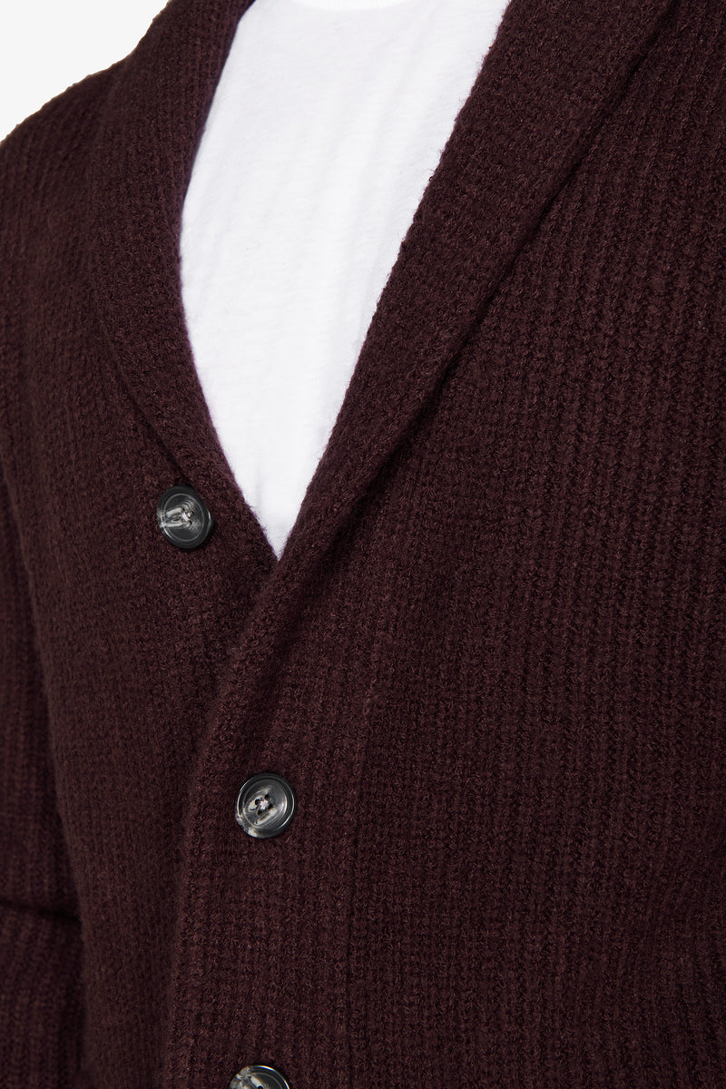 Cardigan collo sciallato bordeaux
