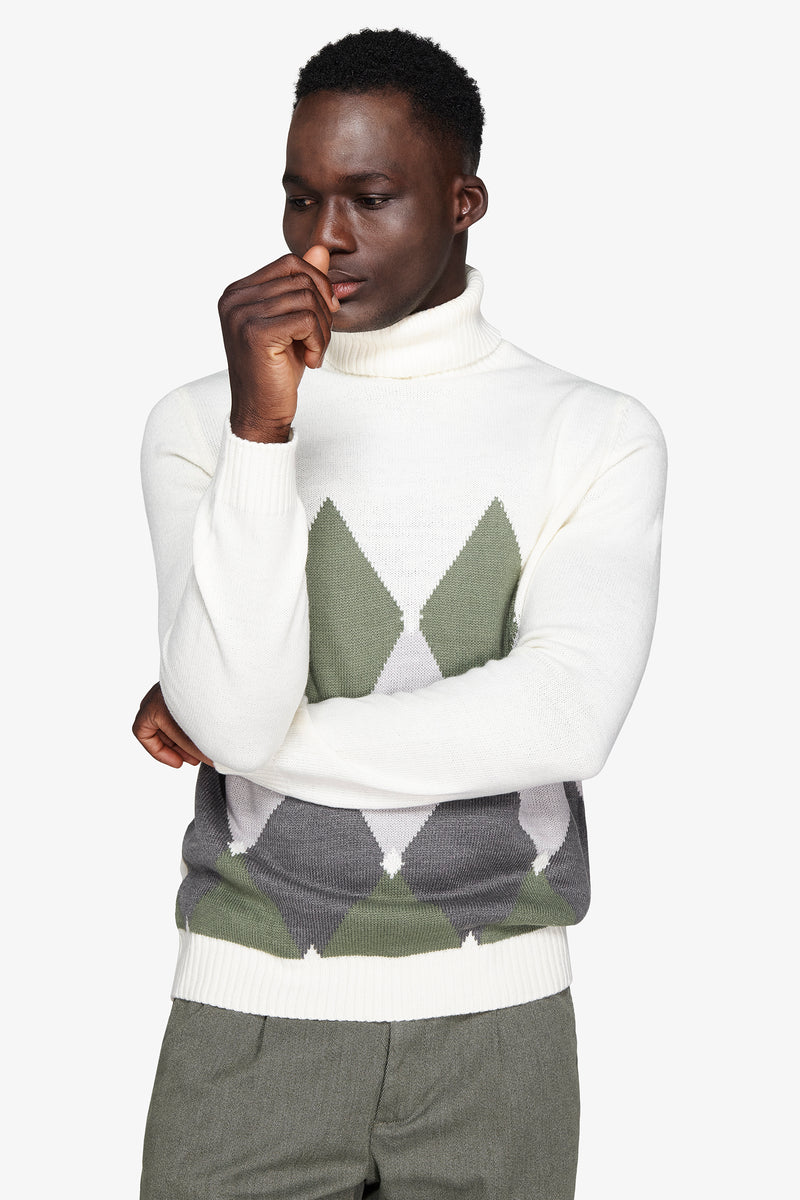 Maglia dolcevita rombi panna